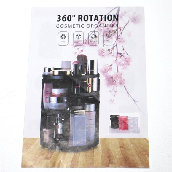360 Rotating Makeup Organizer Adjustable Bathroom Makeup Spinning Large Black - Picture 3 of 5